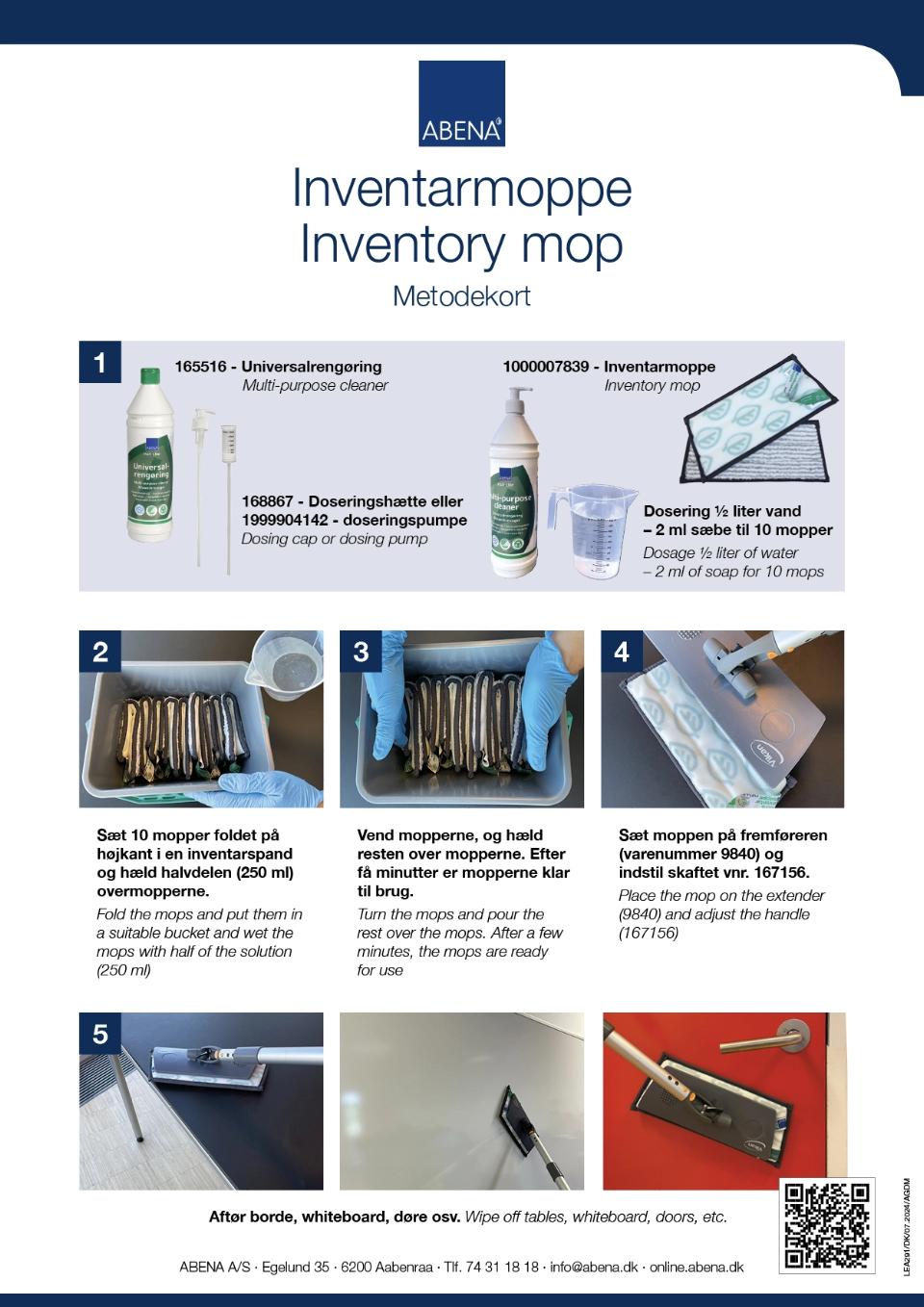 Metodekort, som viser klargøring af inventarmopper.