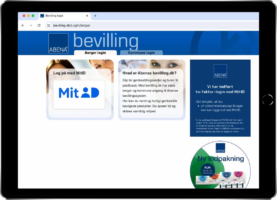 Billede af computerskærm, der viser forsiden på www.bevilling.dk